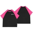 thumbnail image 5 of Rovga Hauts Garçon Enfant T-Shirt à Manches Courtes Col Rond Imprimé Lettre Color Block Haut Enfants École Extérieur Été Printemps Tenues Adorables 5-6 Ans Rose, 5 of 5