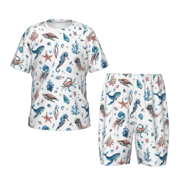 Balery Undersea Animals Conjunto de Pijama Infantil de Manga Corta con Estampado – Ropa de Dormir de Algodón Suave-XX-Large