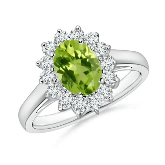 Peridot and Cubic Zirconia Halo Ring 925 Sterling Silver Womens August Birthstone Jewelry US Size 8