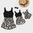 thumbnail image 1 of PatPat Black Ribbed U Neck Sleeveless Belted Splicing Leopard Romper for Mom and Me,Sizes Baby-Kids-Adult,One piece, Baby Girl Rompers, 1 of 7