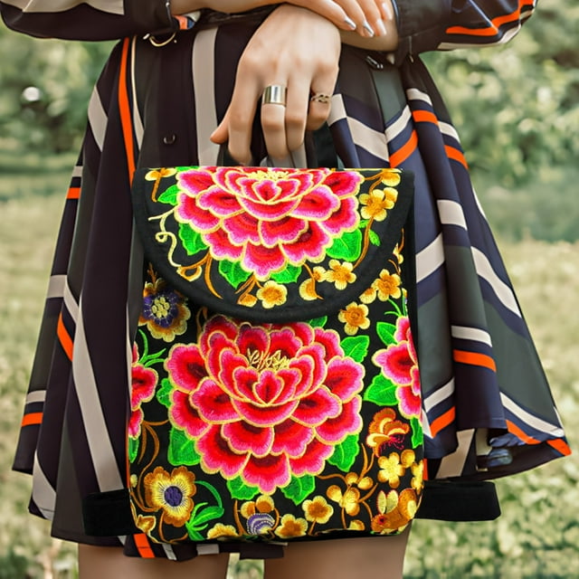 HOZADOIE A Knapsack Home Essentials Ethnic Style Bag Embroidered Small Backpack Yunnan Embroidered Bag Embroidered Shoulders Bag