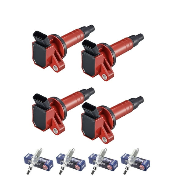 Set of 4 ISA Red Color Ignition Coils and 4 NGK Spark Plugs Compatible with 2000-2005 Toyota MR2 Spyder Base Convertible 2-Door 1.8L 1794CC l4 GAS DOHC  Replacement For UF247