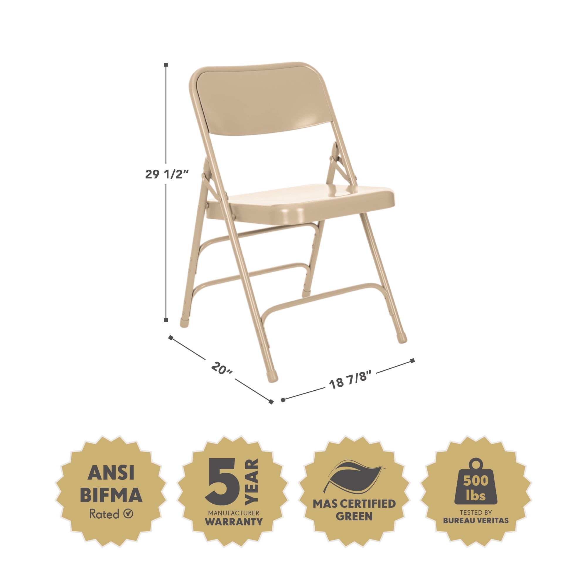 Hampden Furnishings Bernadine Collection All Metal Triple Brace Folding Chair, Beige, Pack of 4