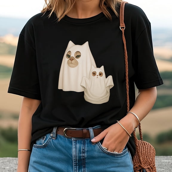 Spooky Cat Halloween T‑Shirt – Cute Gothic Cat Tee, Witchy Feline Halloween Graphic for Men & Women