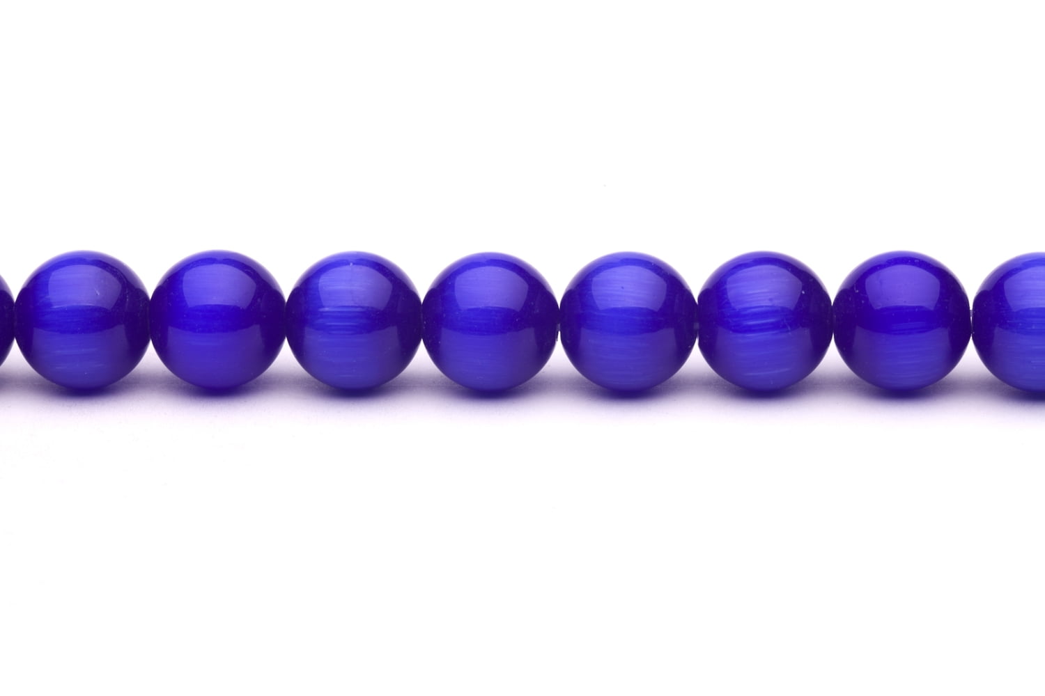Sapphire Blue Cat's Eye Beads Round Fiber Optic Glass Beads 14mm