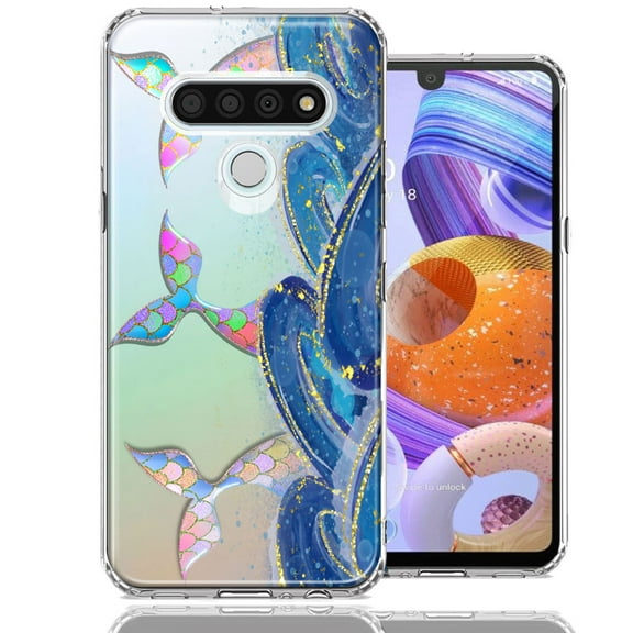MUNDAZE LG Stylo 6 Rainbow Mermaid Tails Scales Ocean Waves Beach Girls Summer Double Layer Phone Case Cover
