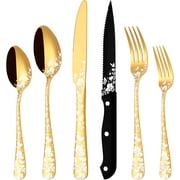 Stapava 30 Pcs Black Silverware Set, Gorgeous Retro Royal Silverware Set for 6, Stainless Steel Mirror Flatware Cutlery Set, Include Forks Spoons and Knives set, Dishwasher Safe Utensils