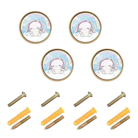 Kitchen Cabinet Knobs Cabinet Handles 1.25 inch Diameter Zinc Alloy Cinnamoroll Sit on Cloud Wear Headphone 4 Pack