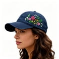 thumbnail image 5 of Xingjin Cotton Hand Embroidered Floral Baseball Cap for Women, Cute Flower Hat, Trendy Vintage Adjustable Ball Cap, Breathable Summer Sun Hat Navy, 5 of 7