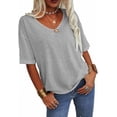 thumbnail image 3 of Women V Neck T-Shirt Casual Short Sleeve Basic T Shirts Workout Soft Fashion Trendy Plain Summer Cute Beach Vacation Clothes Tees, 3 of 4