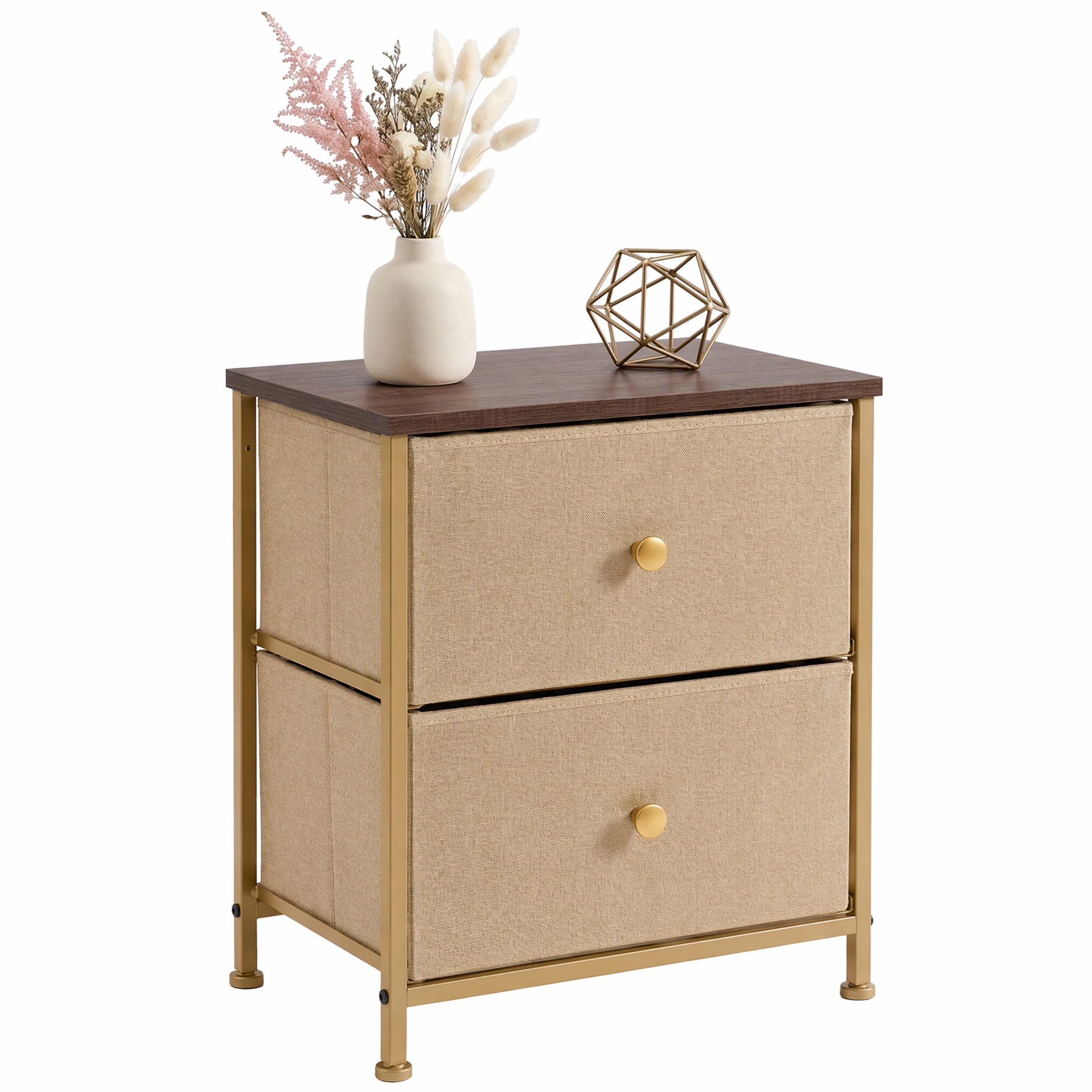 Double Drawer Bedside Table for Bedroom Living Room Storage