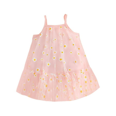 

B91xZ Prom Dresses Toddler Girls Sleeveless Daisy Embroidery Tulle Ruffles Princess Dress Dance Party Dresses Cat Kids Dress Pink 12-18 Months