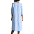 thumbnail image 4 of Women's Loose Fit Cotton Linen Midi Dress Round Neck Button Down 3/4 Sleeve Casual Vacation Outfit with Pockets Flowy Lightweight Party Wear Stylish Chic Solid Color Light Blue M, 4 of 4