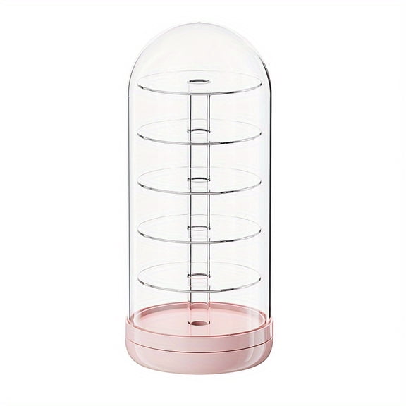 6-Tier Rotating Clear Display Stand for Mini Figures, 360° Spinning Collectible Organizer with Dustproof Lid, Pink Base Small Figurine Storage Case for Desk & Countertop (10in H)