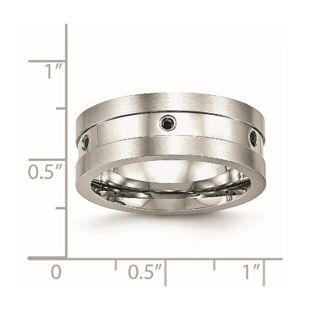 8mm Stainless Steel Brushed Polished Black Cubic Zirconia Ring Size 8.5 Ring for Women