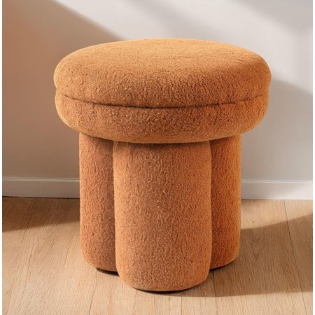 Saddle Brown Accent Stool - Round Top Mushroom Ottoman Chair, 17.5" Fabric Seat, Pedestal Base, for Living Room. Contemporary & Cozy Design