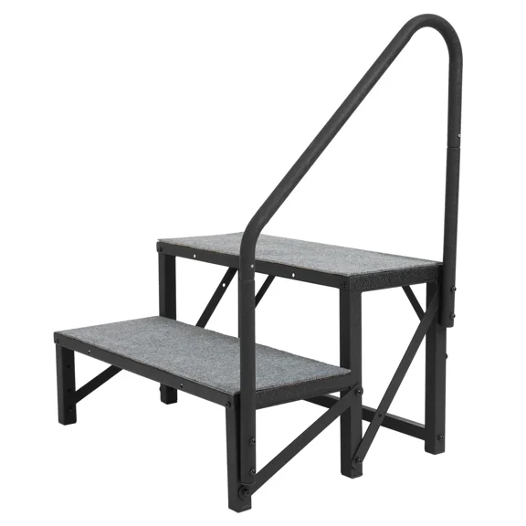 2 Steps Ladder RV Step Home Stairs 660Lbs w/Handrail For Trailer Travel Camper