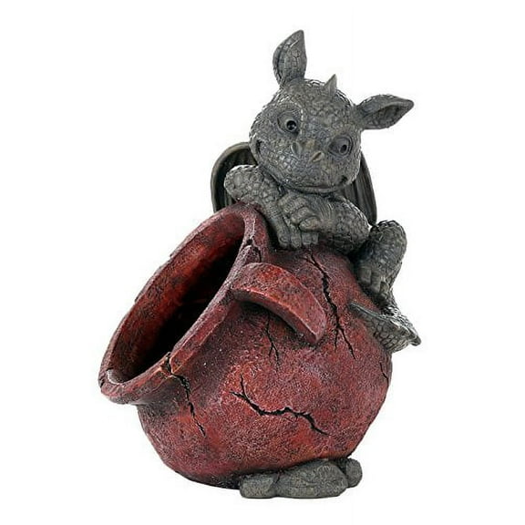 Playful Garden Dragon Planter Garden Display Decorative Accent Sculpture Stone Finish 10 Inch Tall