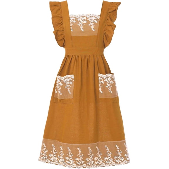 Vintage Aprons for Women with Pockets Cute Lace Ruffle Adjustable Apron for Cooking Kitchen Baking Gardening