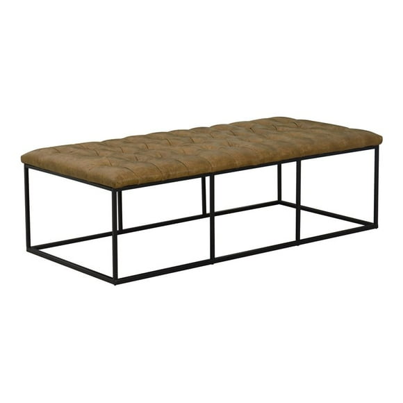 HomePop Draper Modern Faux Leather Large Ottoman with Button Tufting in Brown