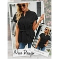 thumbnail image 6 of Hibeli Women's V Neck Short Sleeve Tie-Waist Button Down Summer Top, 6 of 7