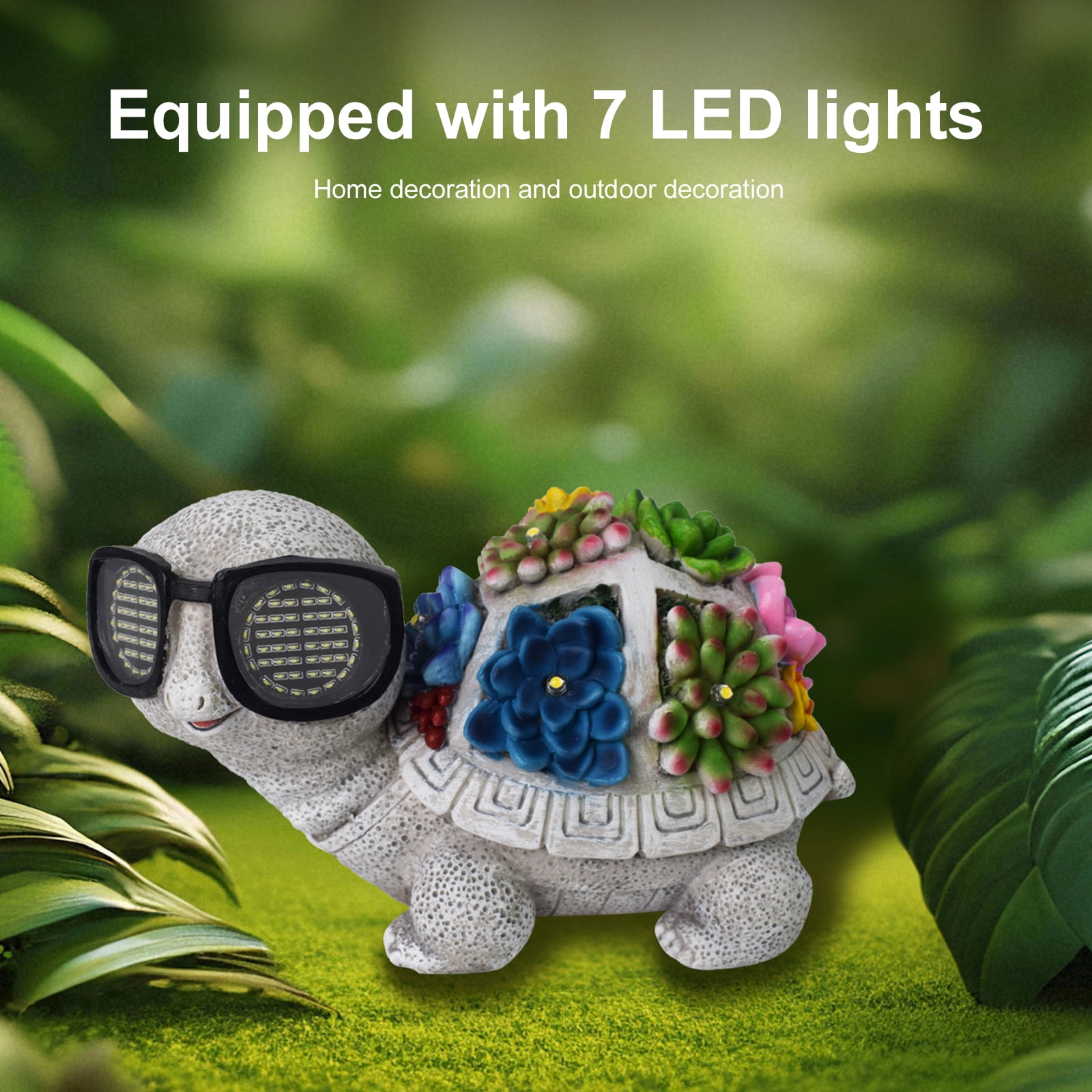 HAHUT Large Solar Garden Statues Decor with 7 LED, Turtle with Sunglasses & Succulent Figurine Ornaments for Patio, Balcony, Yard, Lawn Decor