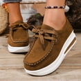 thumbnail image 2 of Brown Womens Flock Material Loafers With Wedge Heel And Lace-Up Design For All-Day Comfort, 2 of 8