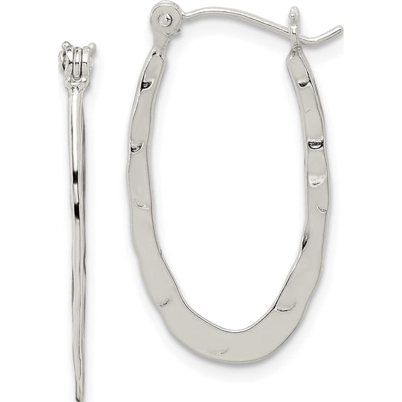 Sterling Silver Hammered And Polished Hoop Earrings (11 X 2) Made In China qe6622