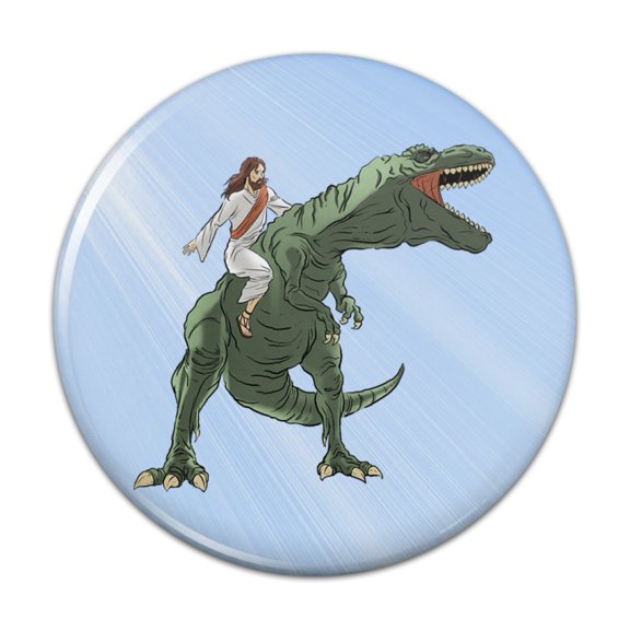 Jesus Riding a T-Rex Pinback Button Pin