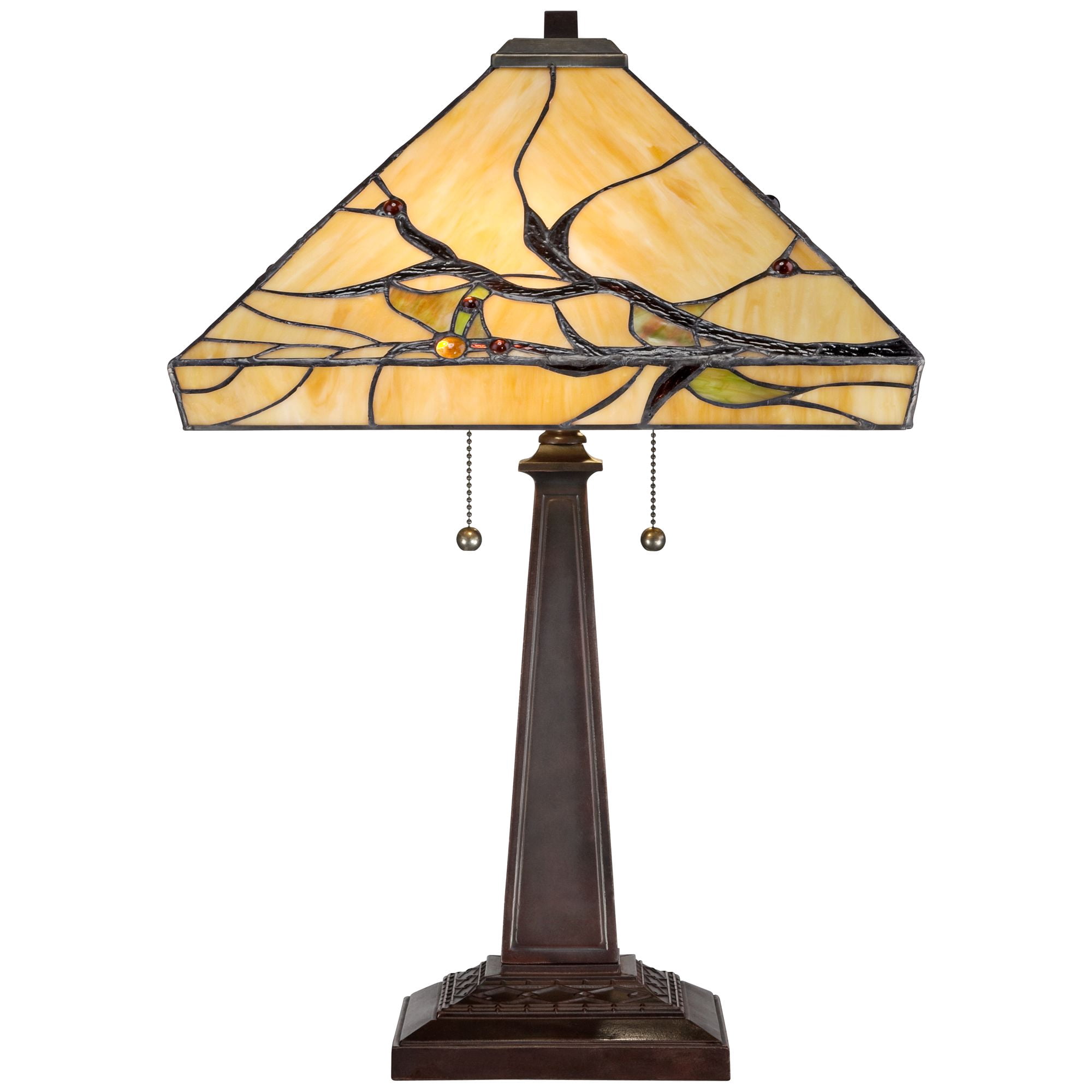 Robert Louis Tiffany Budding Branch Mission Table Lamp 24" High Bronze Art Glass Square Shade for Bedroom Living Room Bedside Nightstand Office Family
