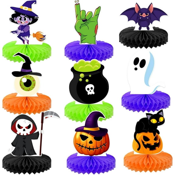 KatchOn, Halloween Honeycomb Centerpieces - Pack of 9 | Halloween Party Table Decorations | Halloween Party Table Centerpieces for Kids Halloween Birthday Party Decorations | Halloween Table Decor