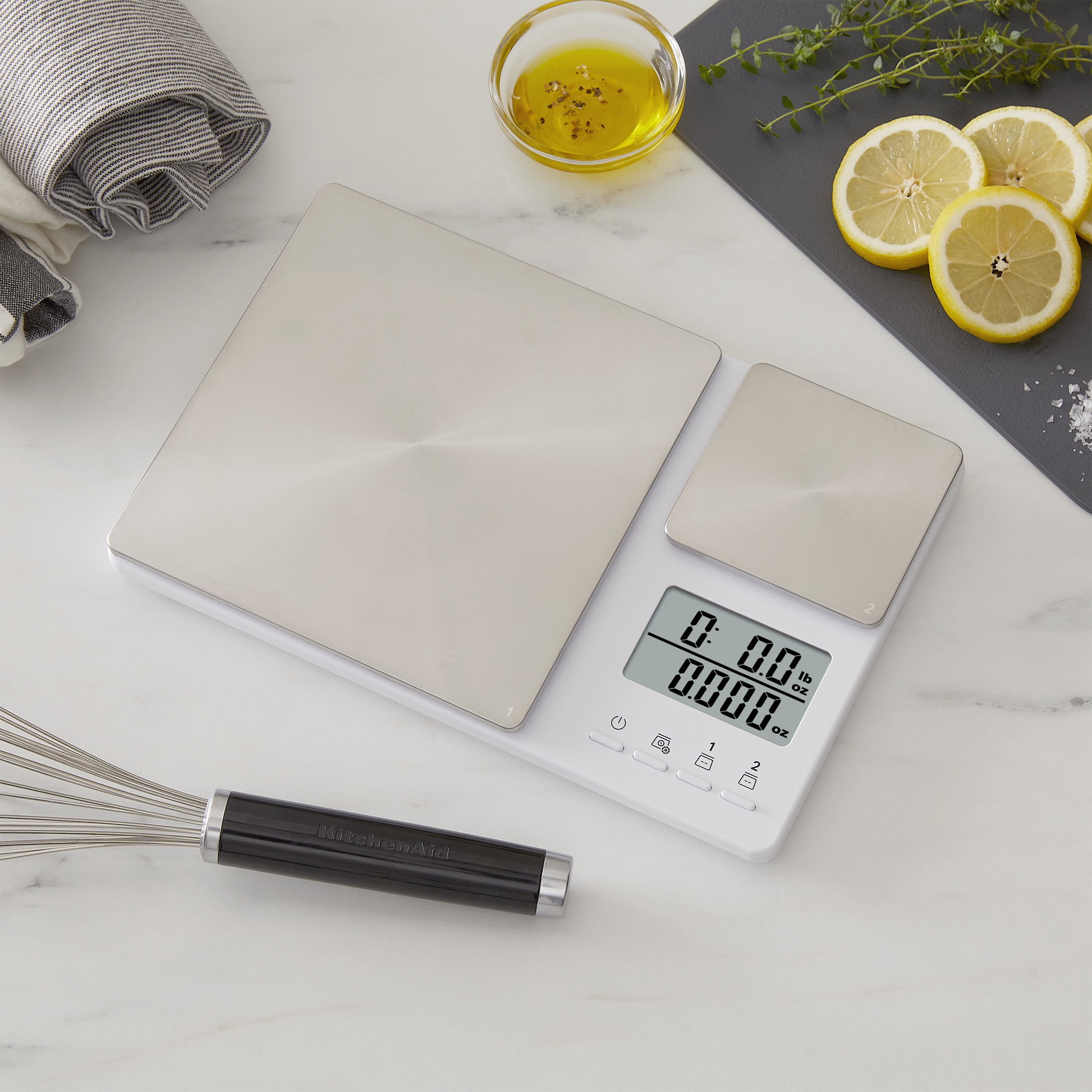KitchenAid Dual Platform Digital Kitchen Scale, 11 lb and 16oz Capacity, White, KQ909