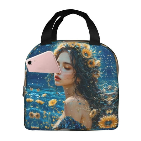 Insulated Lunch Bag for Women Men - Fresh Sunflower Beautiful Woman Leakproof Cooler Lunch Box for Women Men  Lunch Tote Bags for Work School Picnic Travel