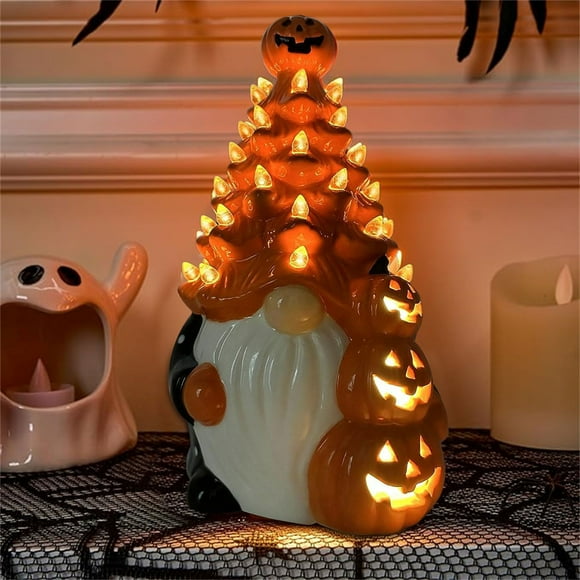 Light Up Resin Gnome Halloween Tree Halloween Interior Decorations 8.6 Inch Resin Pumpkin Bat Vintage Orange Halloween Figurines For Bedroom Nightstand Gnome Boys,Night Light Projector