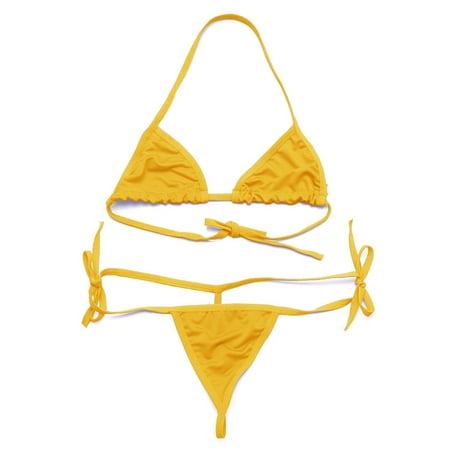 

Fashion Tie Sexy Adjustable Bra Set Underwear Bralette Panties YELLOW