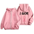 thumbnail image 2 of XIAONU Women'S Hoodies Breast Cancer Prevention Monthly Zipper Hooded Long Sleeve Pocket Drawstring Casual Fleece Sports Hoodie, 2 of 6