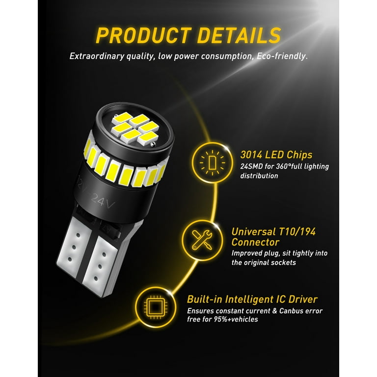 AUXITO 194 LED Bulbs 168 175 2825 W5W T10 24-SMD 3014 Chipsets