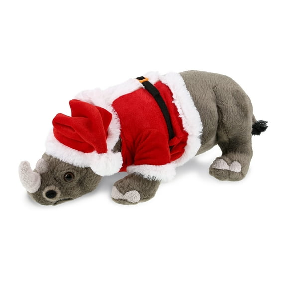 DolliBu Santa Wild Rhino Stuffed Animal Plush Toy - Super Soft Wild Animal Dress Up with Red Santa Claus Outfit, Cute Wildlife Gift, Perfect Holiday Christmas Gift - 13 Inch