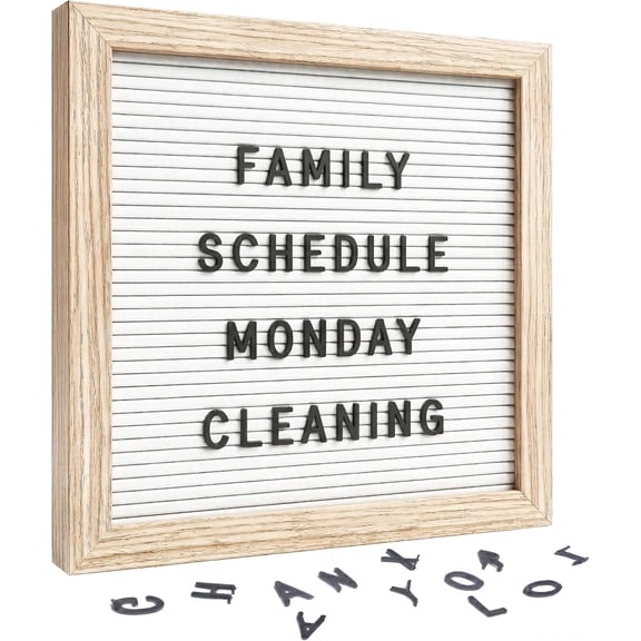 C CRYSTAL LEMON White Felt Letter Board 10x10 Inch with 336 Letters, Numbers & Symbols, Wood Frame Message Board with Easel Stand & Wall Hanger for Home, Office, Classroom & Announcements