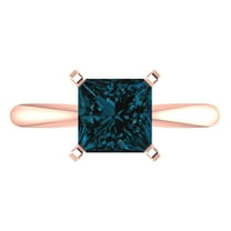 2 ct Princess Cut Natural London Blue Topaz Solitaire 18K Rose Gold Womens Engagement Ring