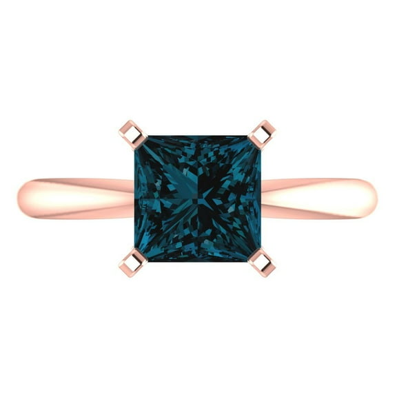 Solitaire Engagement Ring for Women - 2ct Natural London Blue Topaz in 14K Rose Gold Promise Ring