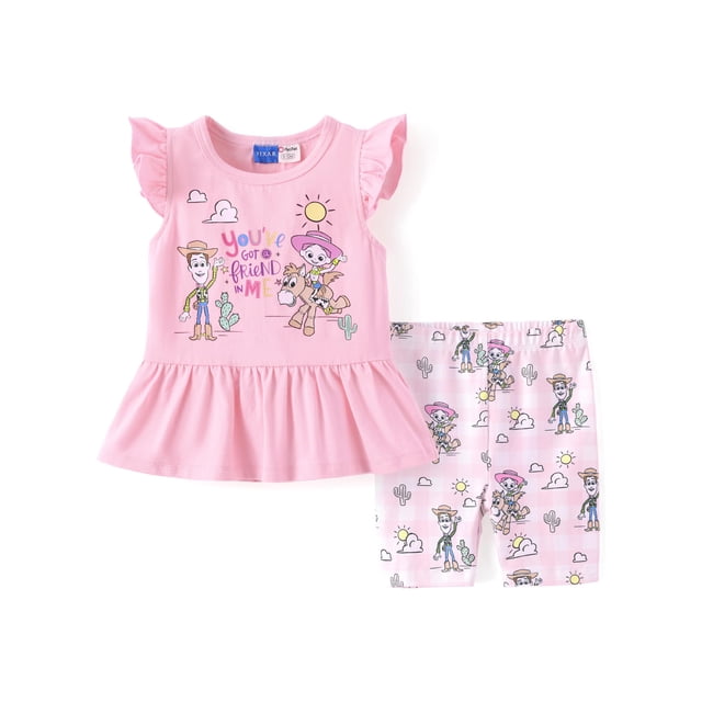 Conjunto corto de 2 piezas para niña Disney Toy Story, rosa con volantes
