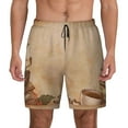 thumbnail image 2 of Picia Engraved Coffee On Kraft Paper pattern Mens Swim Trunks with Compression Liner Stretch Beach Shorts Quick Dry with Zipper Pockets No-Chafing Board Shorts-Small, 2 of 9