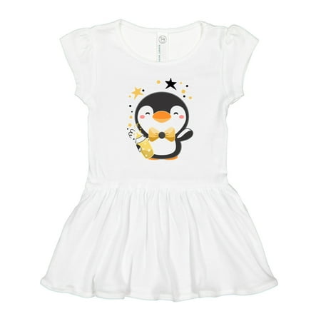 

Inktastic New Year s Baby Penguin in Bow Tie with Bottle Gift Toddler Girl Dress