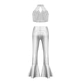 thumbnail image 2 of Haitryli Kids Girls Sparkly Jazz Dance Outfits Sequins Sleeveless Crop Top with Metallic Bell-Bottom Pants Hip Hip Disco Wear Silver 6, 2 of 7