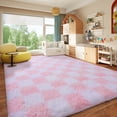 thumbnail image 4 of ZENELESS 8x10 Fluffy Rug for Living Room,Checkered Shaggy Soft Anti-Skid High Pile Carpet for Boys Girls Teen Room Dorm Home Decor,White and Pink, 4 of 7