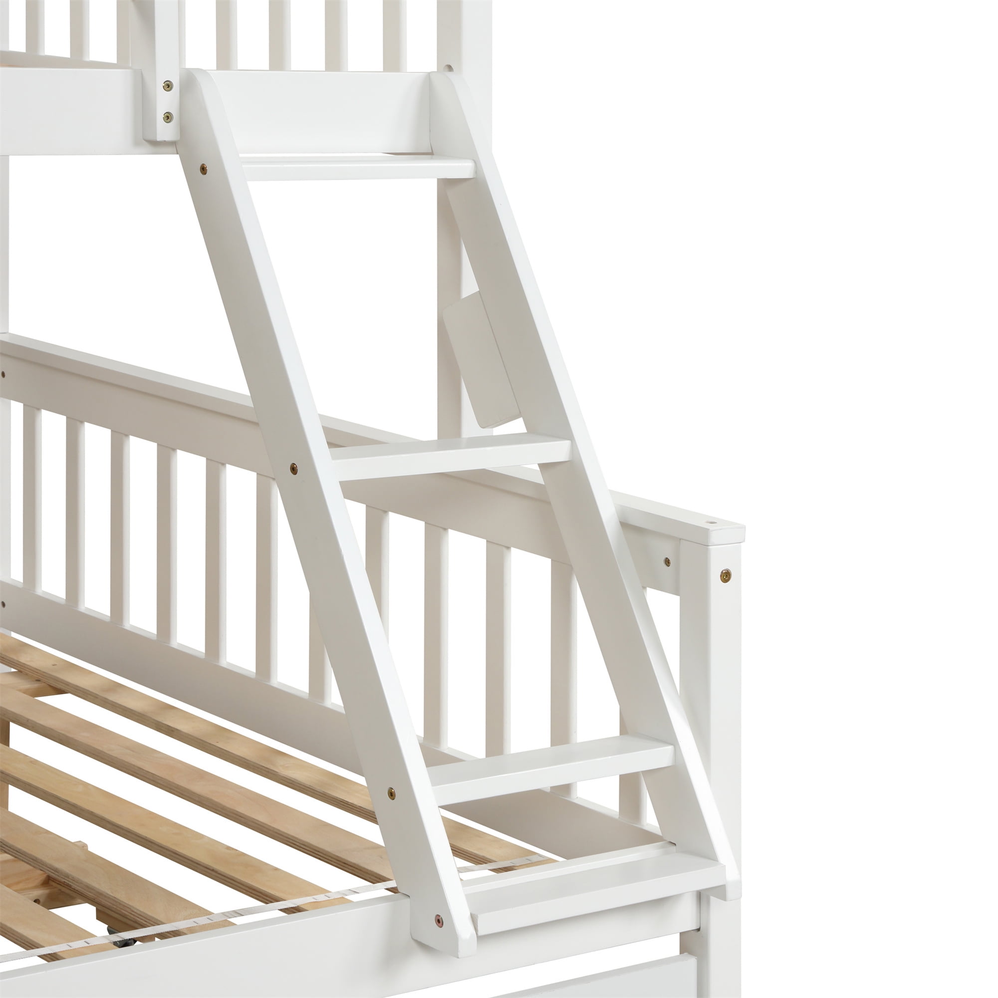 Kepooman Twin Over Full Bedroom Wooden Bunk Beds with Trundle & Safety Rail for Kids Teens, White Kepooman Twin Over Full Bedroom Wooden Bunk Beds with Trundle & Safety Rail for Kids Teens, White