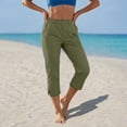 thumbnail image 2 of JOANKDMI Linen Capri Pants for Women No Drawstring Elastic Waisted Straight Leg Comfortable Side Slit Bottoms Summer Casual Vacation Beach Trousers with Pockets, 2 of 8
