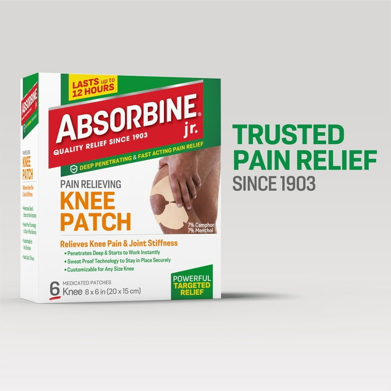 Absorbine Jr. Knee Pain Relief Patches, Pain Patch with Menthol for Knee  Pain, Cramps and Joint Pain, 6 Ct