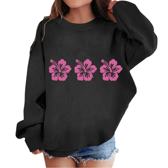 Tiweut Sweatshirts for Girls Kids Floral Graphic Long Sleeve Crew Neck Toddler Pullover Relaxed Fit Clothes 3-4 Y